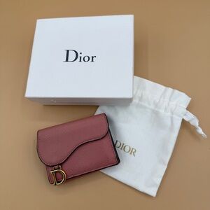 Dior Mauve Pink Leather Compact Saddle Lotus Trifold Wallet w/Box, Dustbag & COA